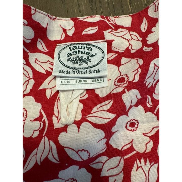 Laura Ashley Red Floral Halter Dress Vtg Sz 8 Cottage Core Garden Tea Party - Picture 11 of 16